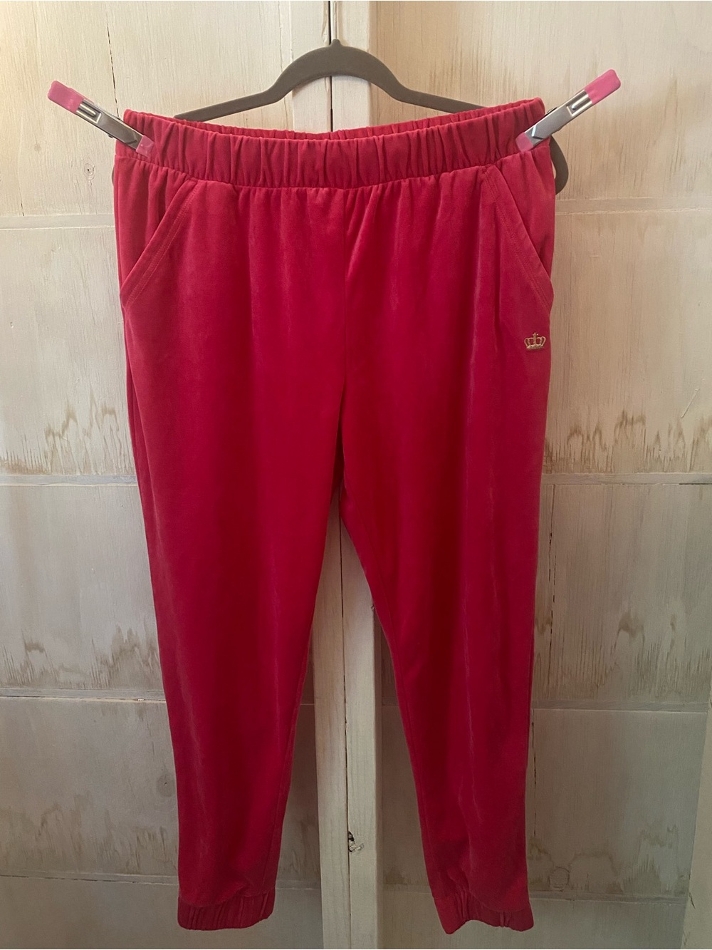 Juicy Couture Barbie Pink Velour Track Joggers with Crown Accent XL Plus